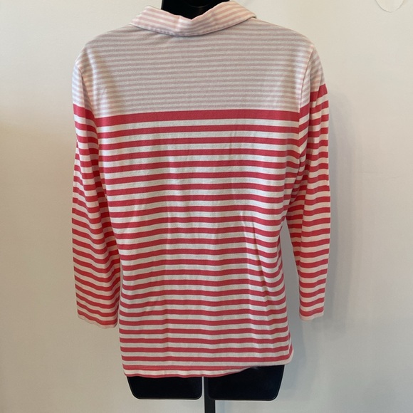 Lands End Women's Long Sleeve Polo Shirt Pink Striped Size Medium 10-12 - Picture 4 of 7